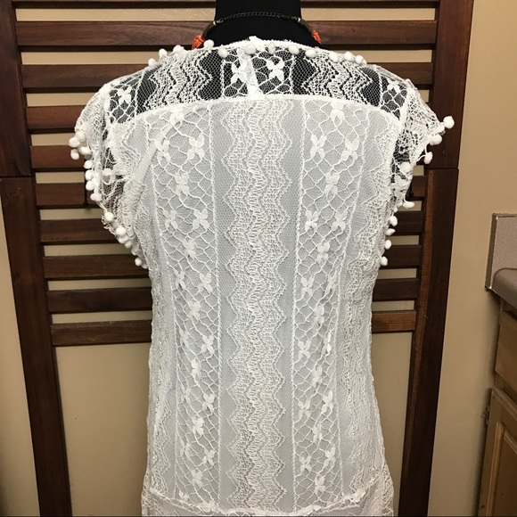 Pom-Pom Mini White Dress Summer Relaxed Lace Slip - Picture 6 of 8